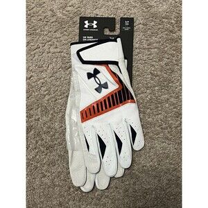 Men's size Small Under Armour Yard 9 Gloves Batting White/Navy /Orange New